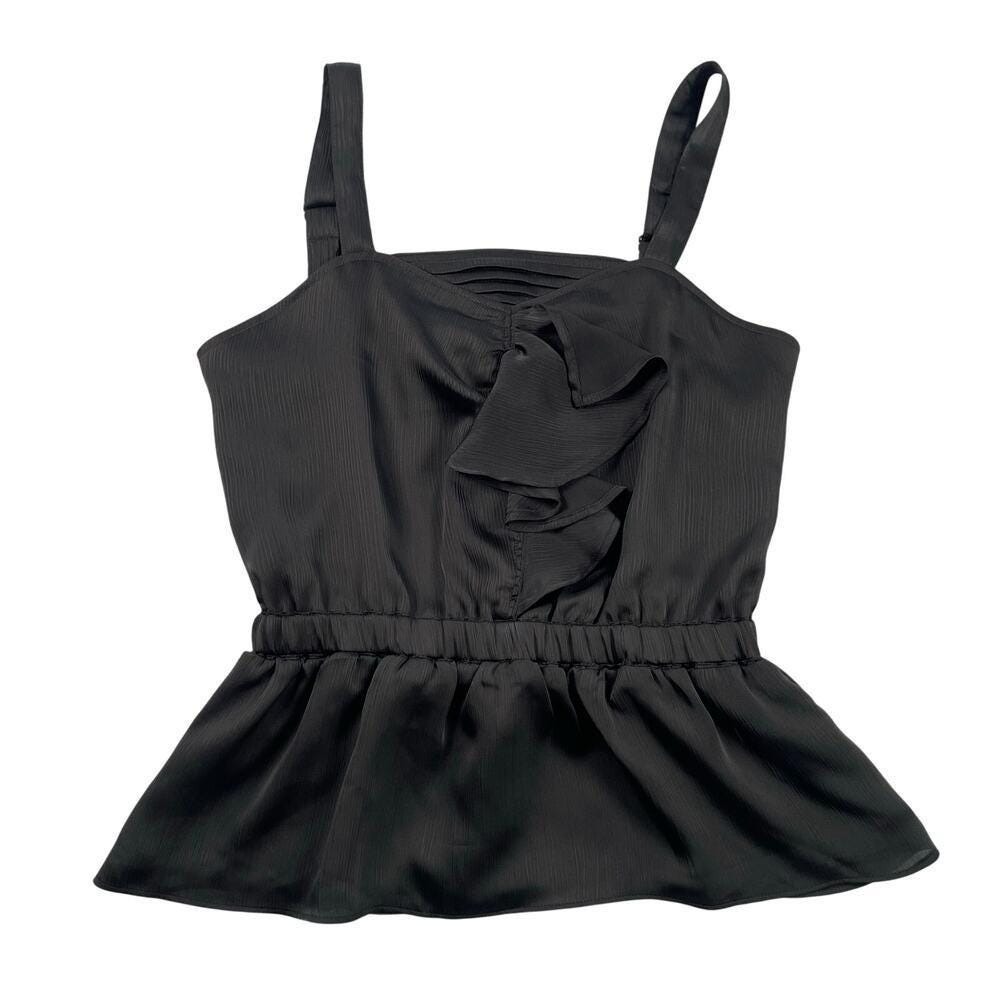 DKNY Jeans Top Womens Small Black Silky Ruffle‎ Sleeveless Peplum Babydoll Y2K